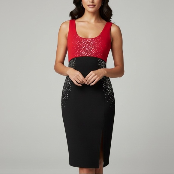 Calvin Klein Dresses & Skirts - Calvin Klein Studded Sheath Dress Black Red Size 4 Womens